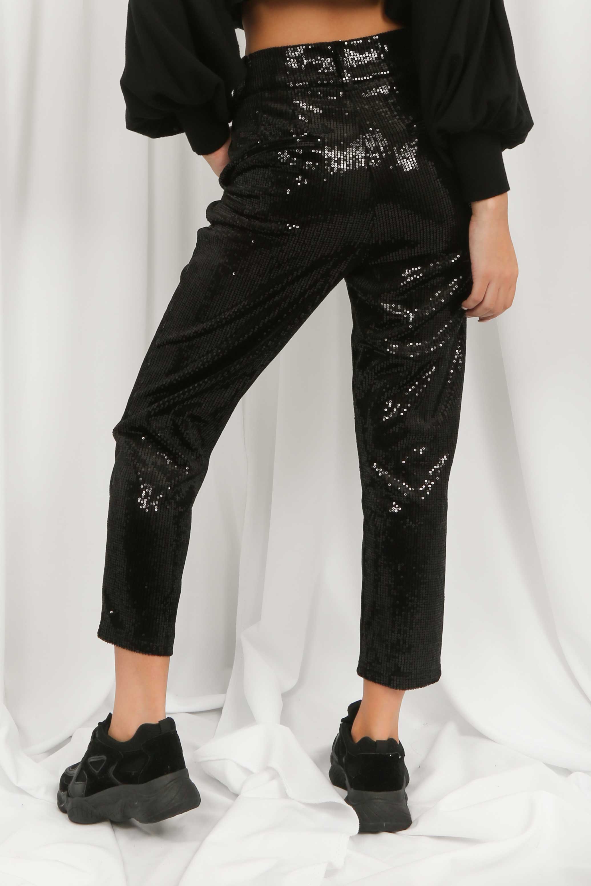 Black Sequin Tailored Trousers