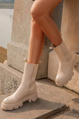 Stone PU Chunky Ankle Boots