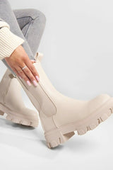 Stone PU Chunky Ankle Boots