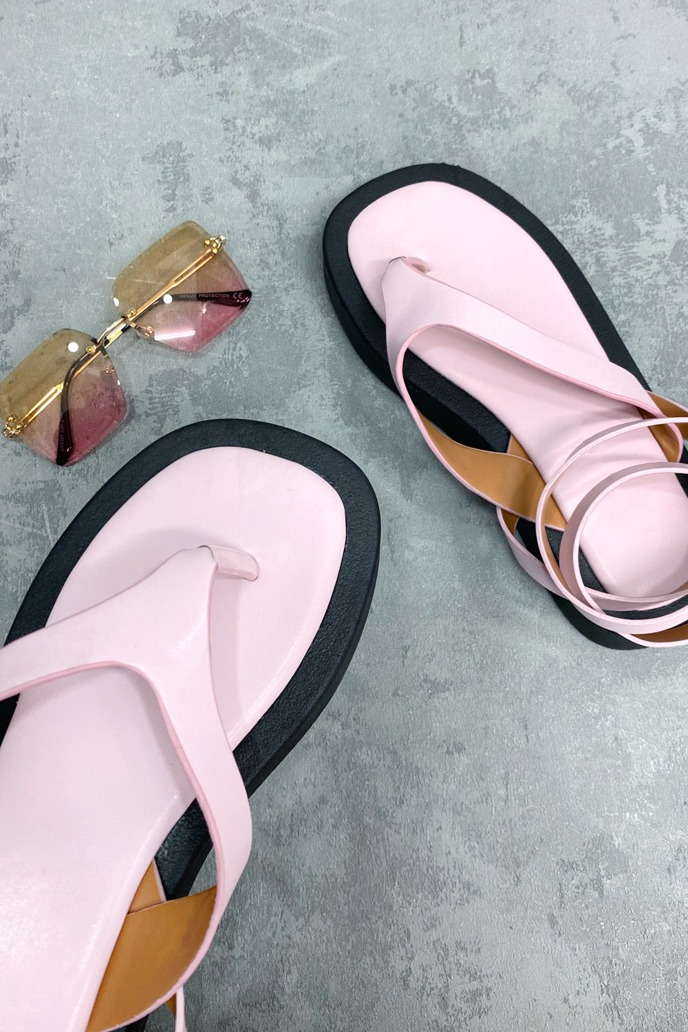 Pink Lace Up Thong Flatform sandals