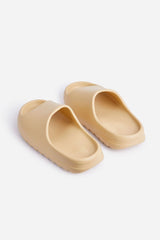 Beige Rubber Ribbed Sole Sliders