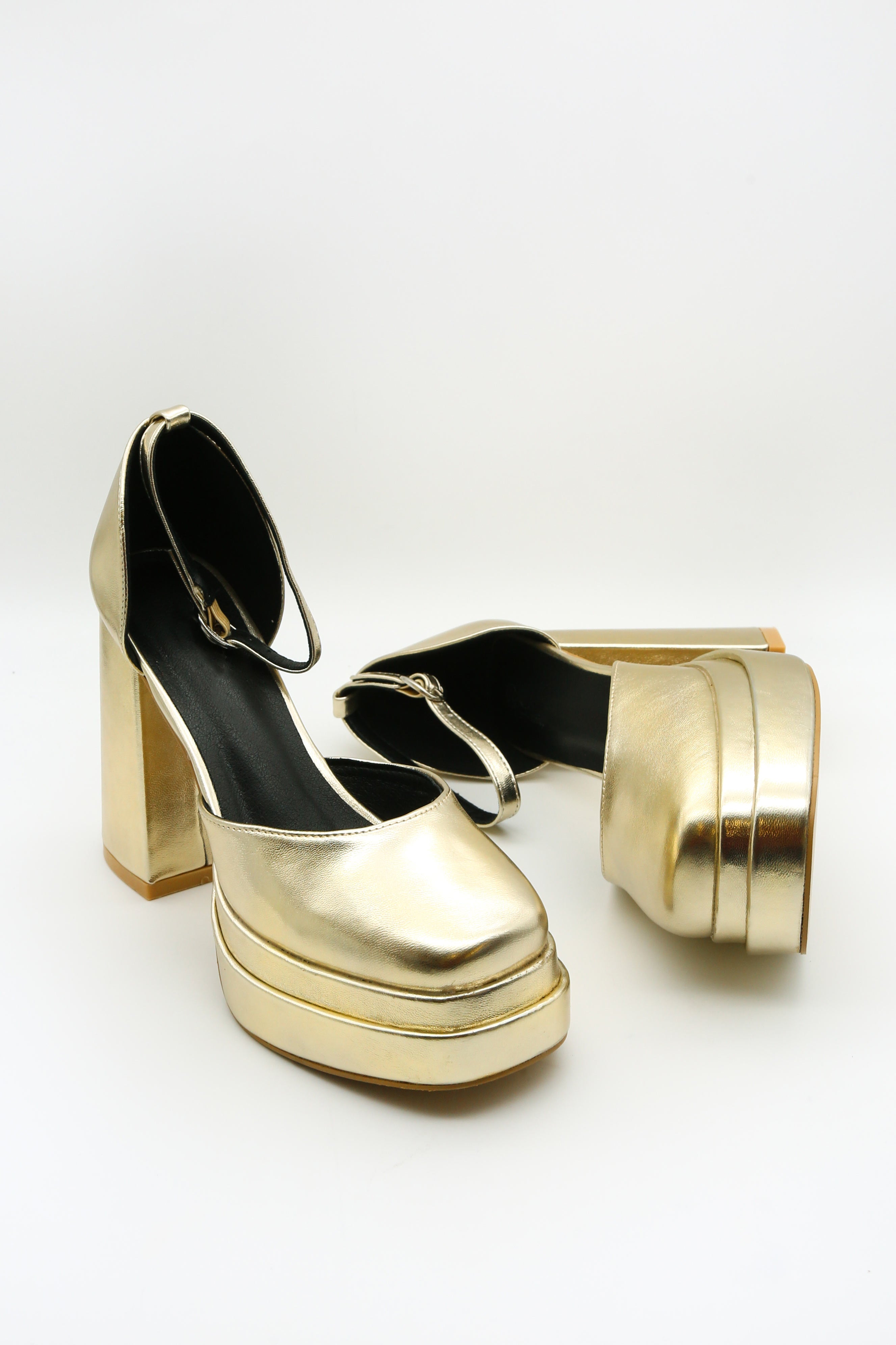 Gold Metallic Closed Toe Extreme Platform Block Heel