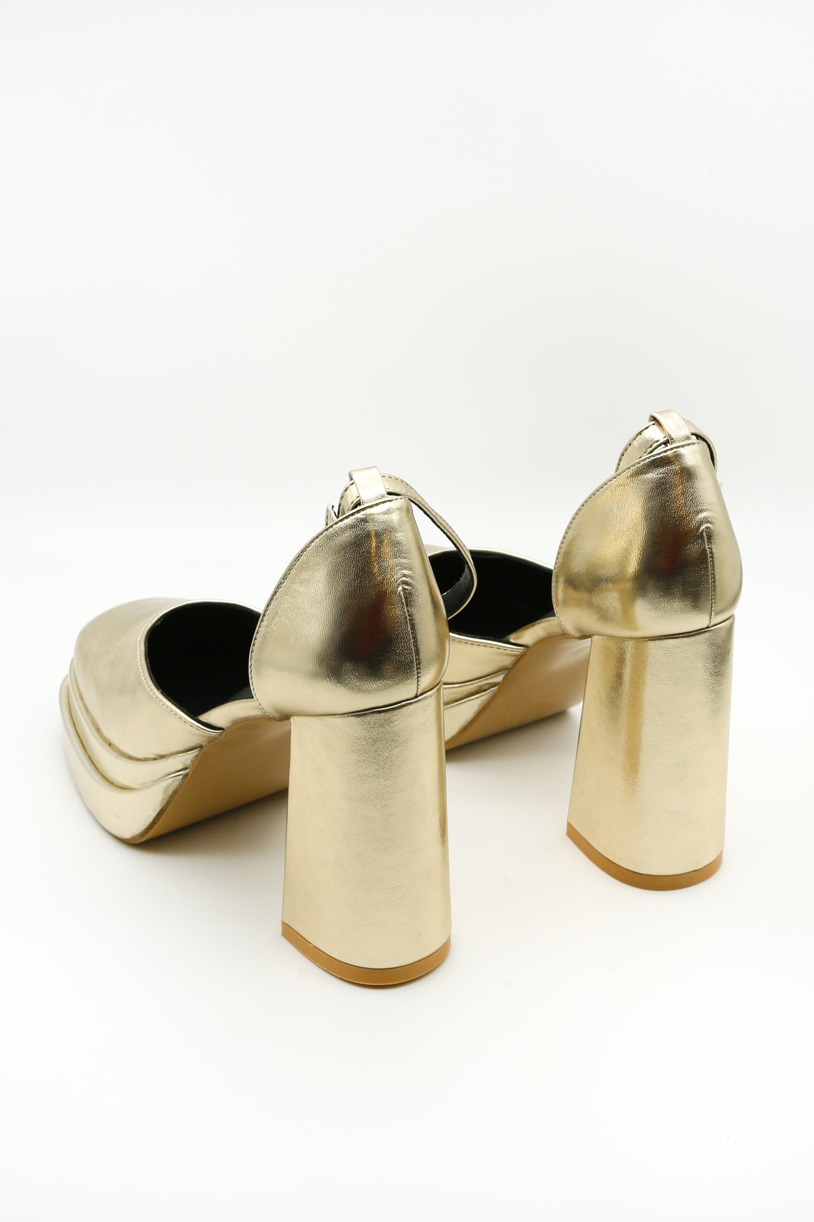 Saraih Gold Metallic Ankle Strap High Heel Sandals | Sandals heels, Gold  kitten heels, Heels