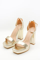 Gold Metallic Platform Heeled Sandals