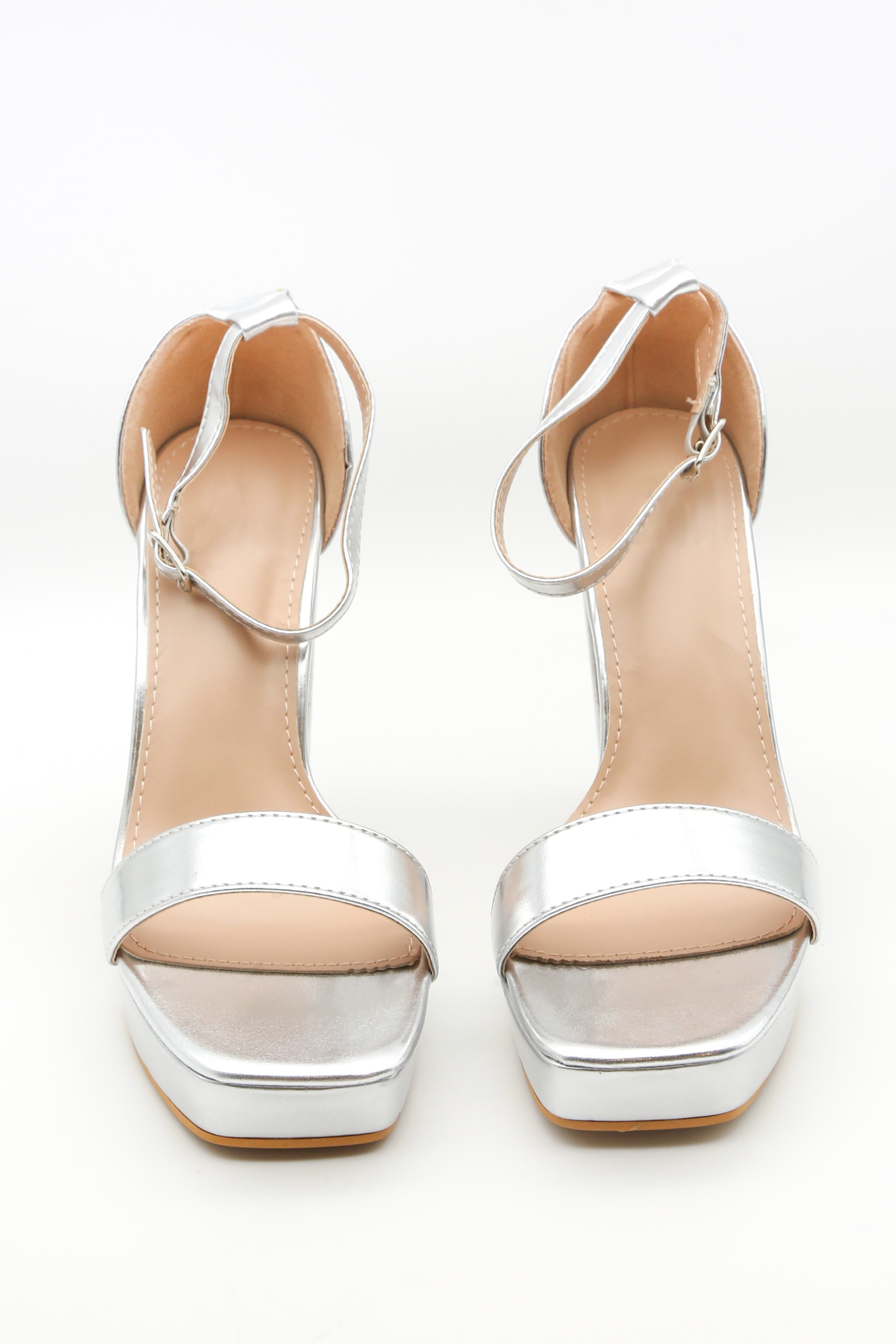 Silver Metallic Platform Heeled Sandals