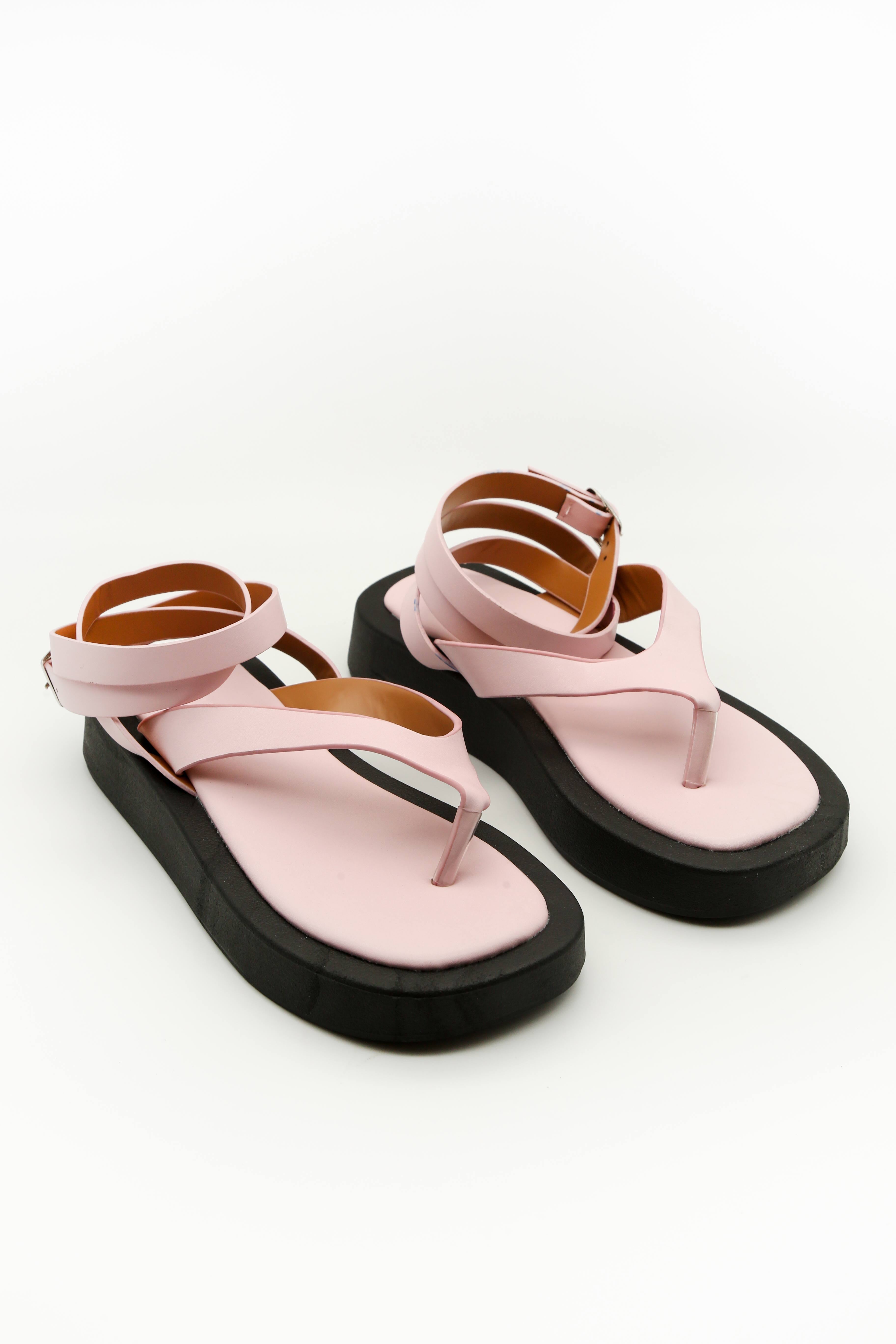 Pink Lace Up Thong Flatform sandals