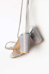 Silver Sparkle Platform Heeled Sandals