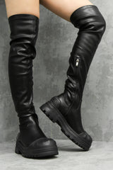 Black Chunky Sole Over The Knee Boots