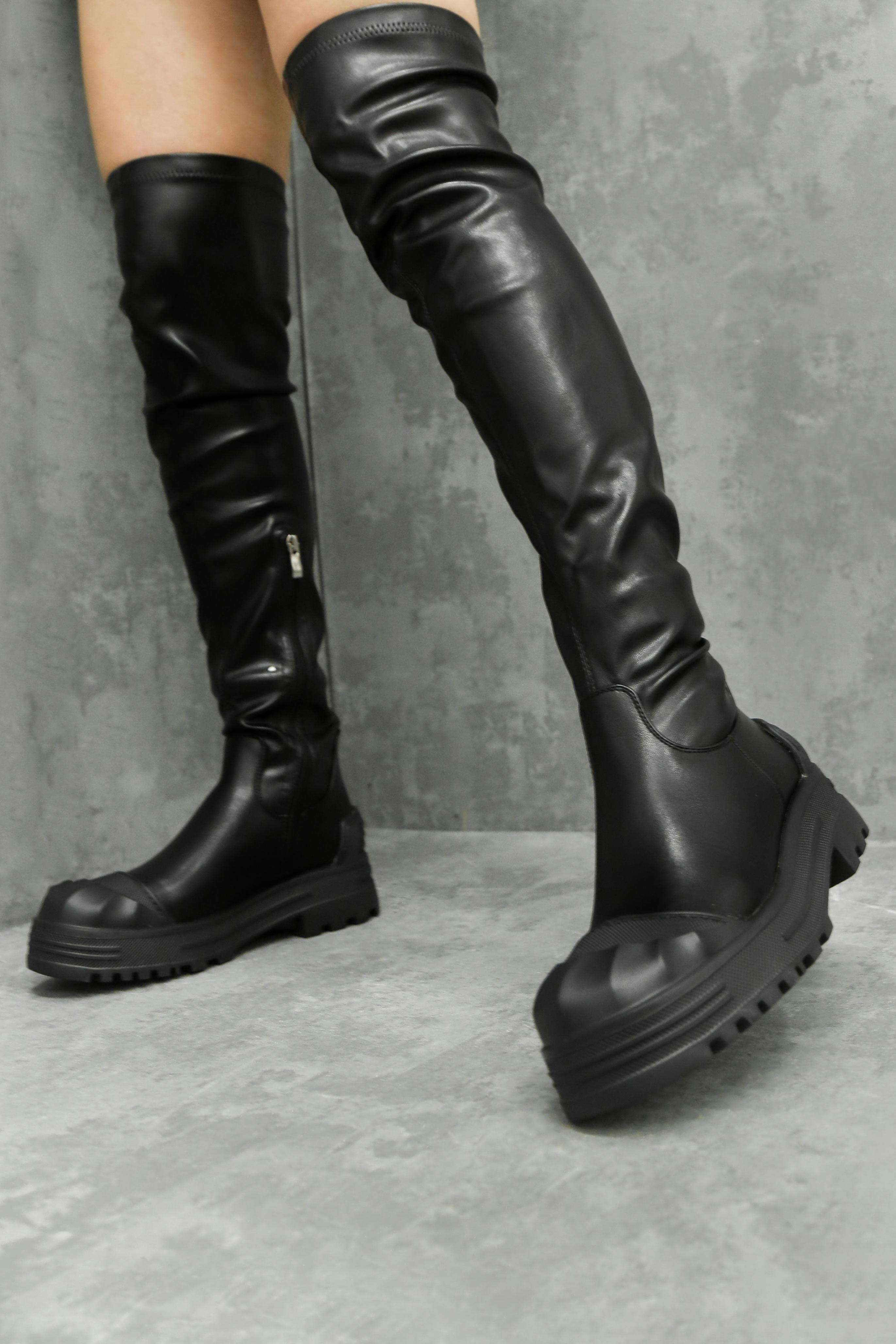 Black Chunky Sole Over The Knee Boots