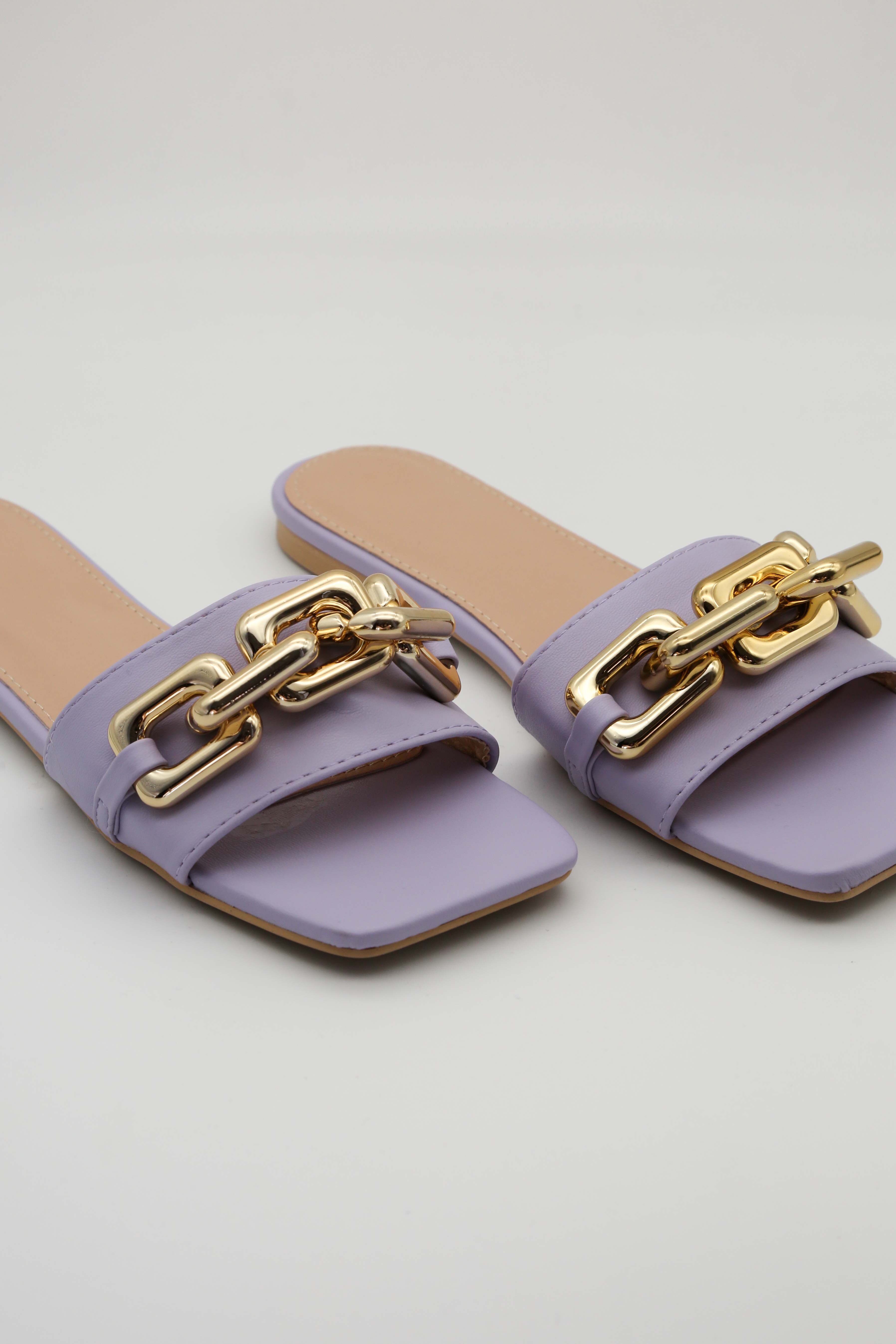Lilac Pu Chain Detail Mule Sandals
