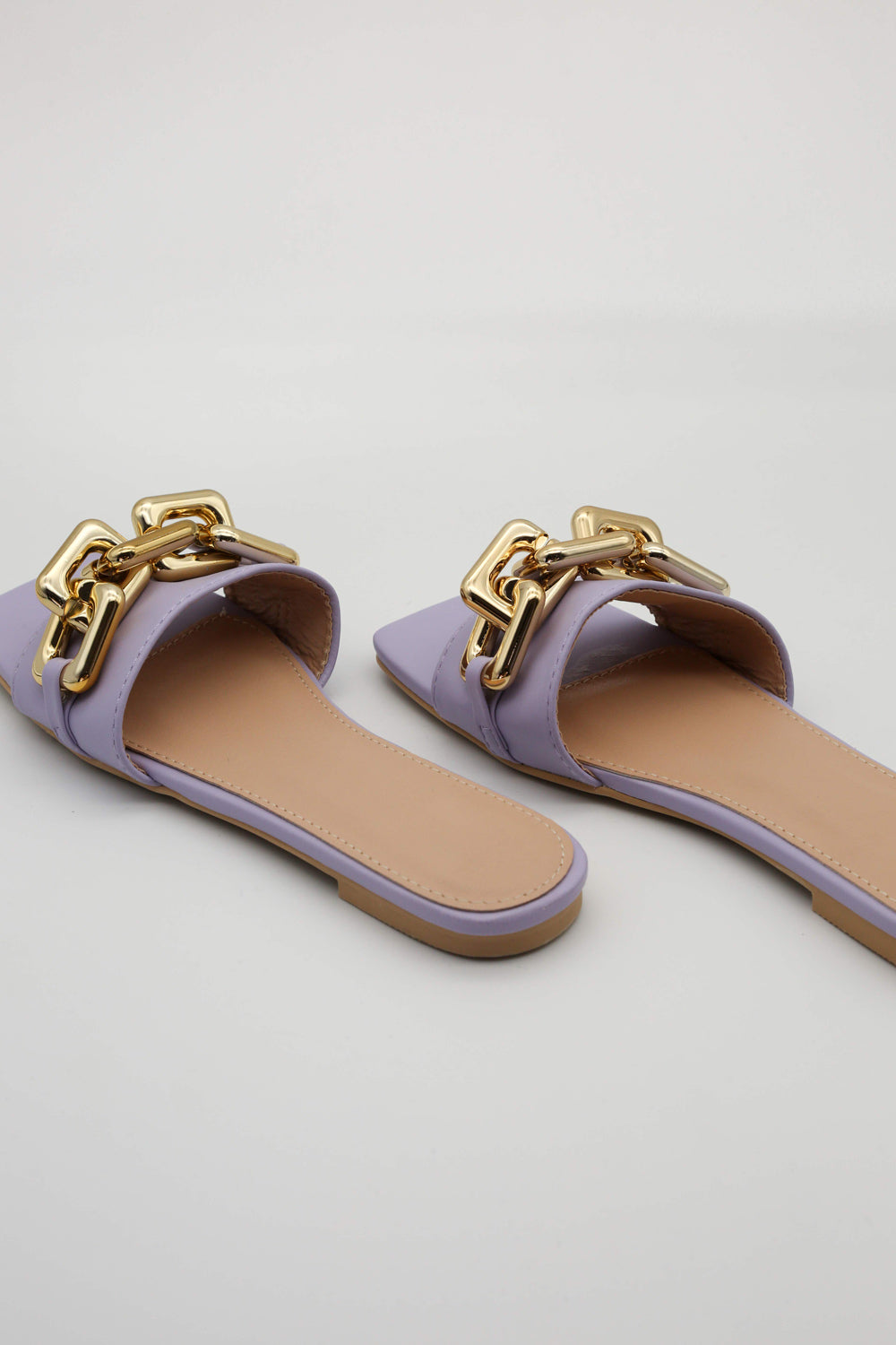 Lilac Pu Chain Detail Mule Sandals