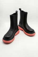 Baby Pink Chunky Curve Ankle Sole Boots