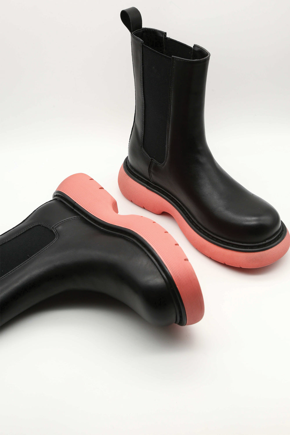 Baby Pink Chunky Curve Ankle Sole Boots