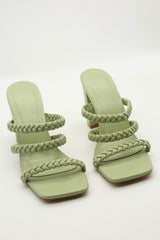 Lime Green Plated Block Heeled Mules
