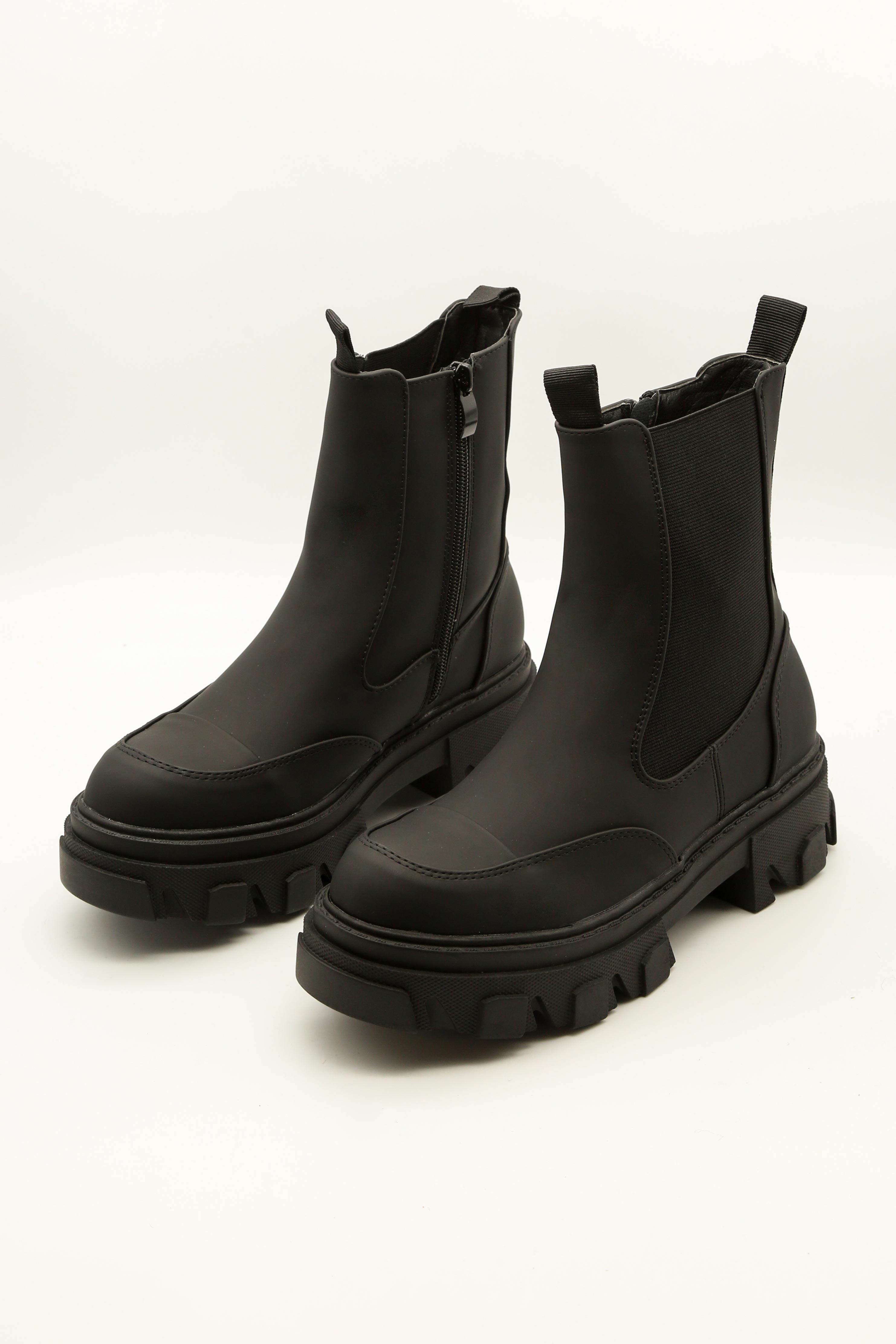 Black Chunky Sole High Ankle Boots