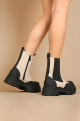 Stone Chunky Sole High Ankle Boots