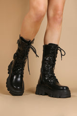 Black Chunky Sole Buckle Clasp Hiker Boots