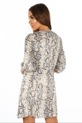 Snake Print Mini Dress With Button Detail