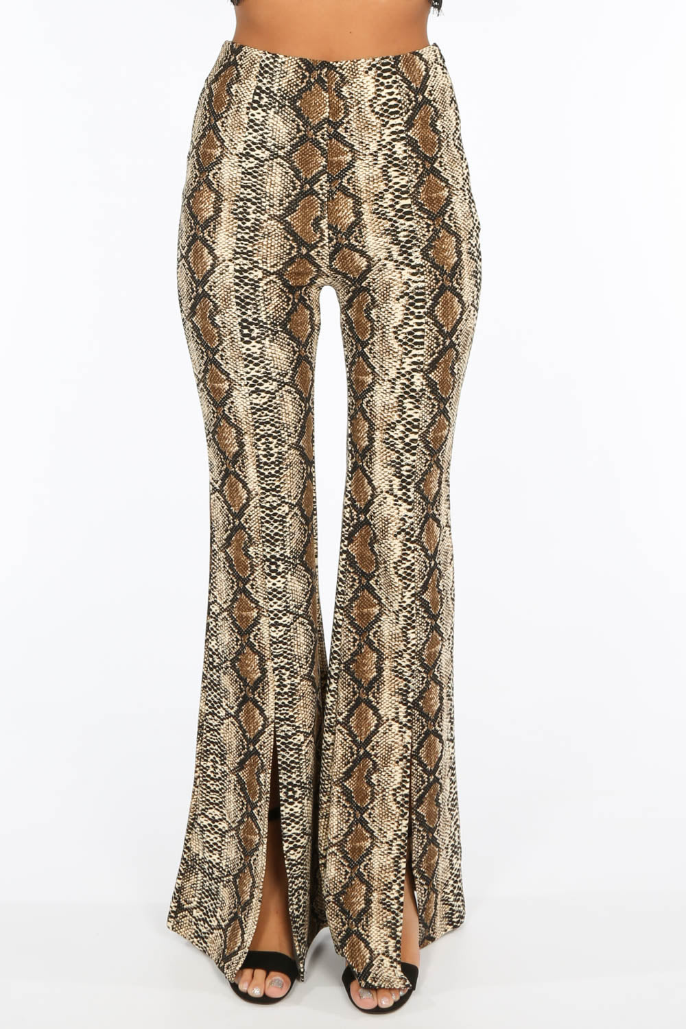 Split Snake Print Flare Trousers