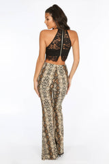 Split Snake Print Flare Trousers