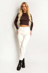 Stone Washed Cropped Mom Jeans