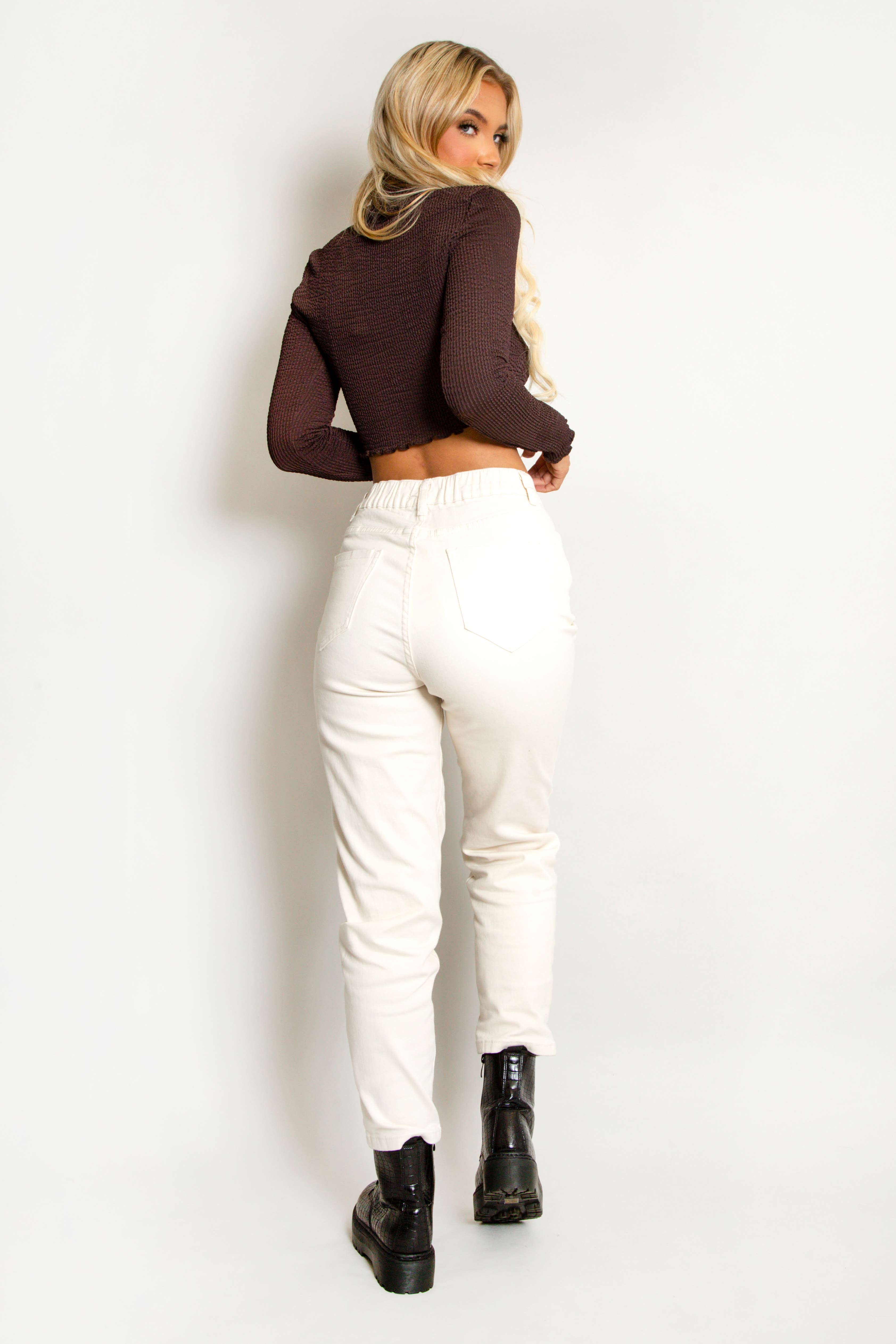 Stone Washed Cropped Mom Jeans