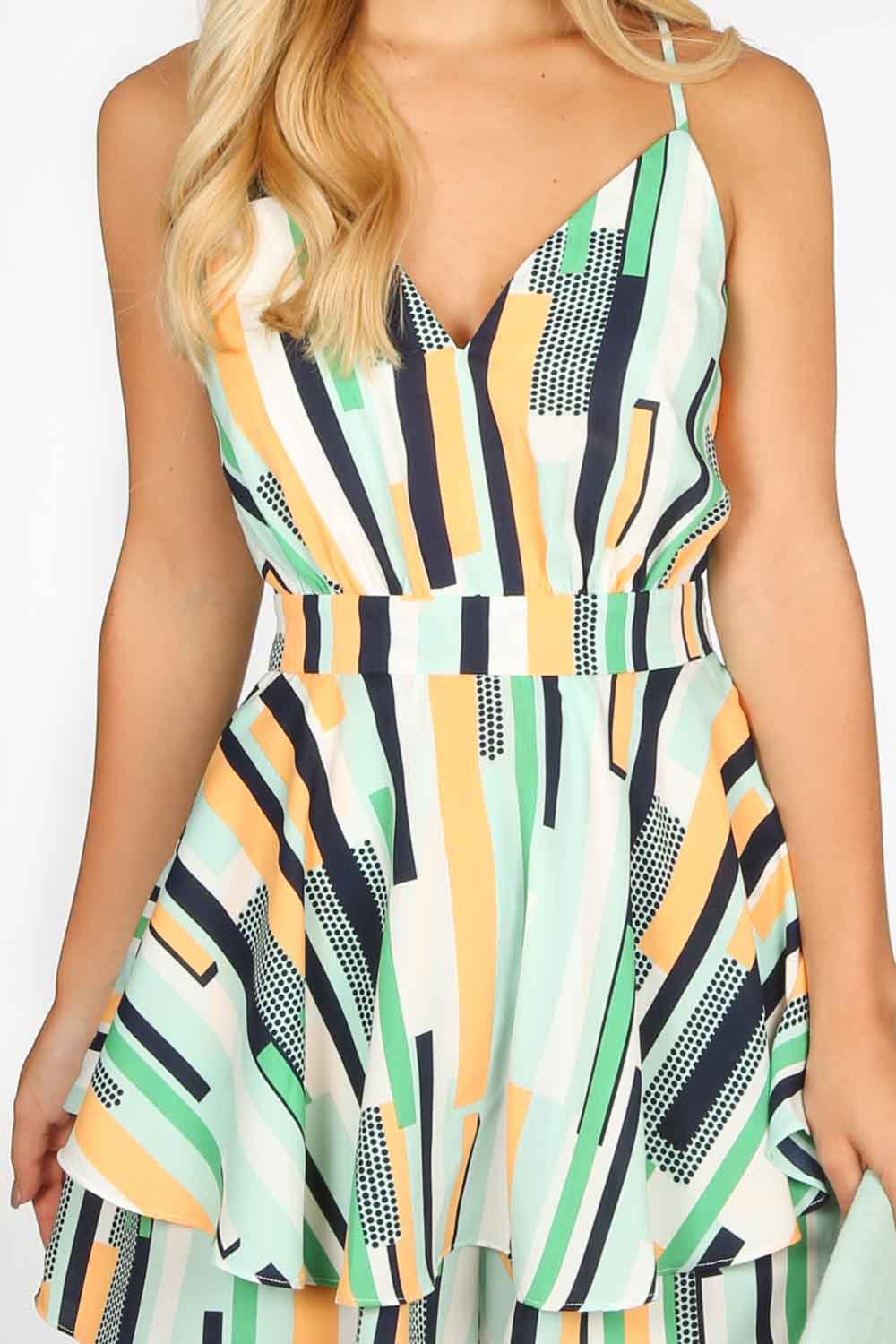 Green Multi-Striped Playsuit