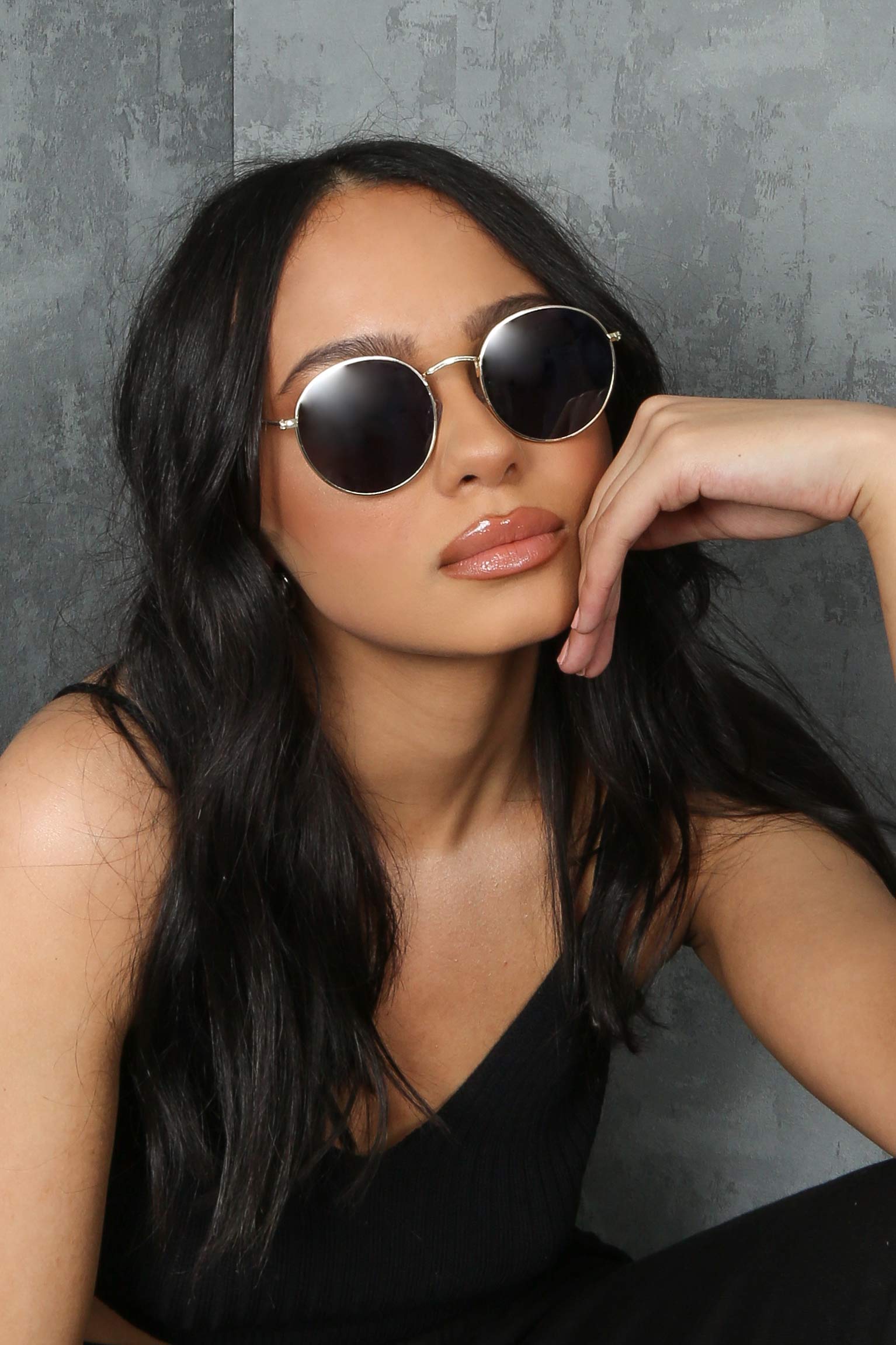 Tinted Gold Frame Round Sunglasses