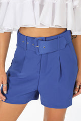 Cobalt Blue Tailored Belted Shorts