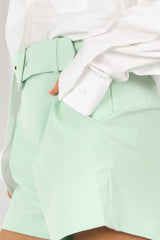 Pastel Green Belted Tailored Shorts