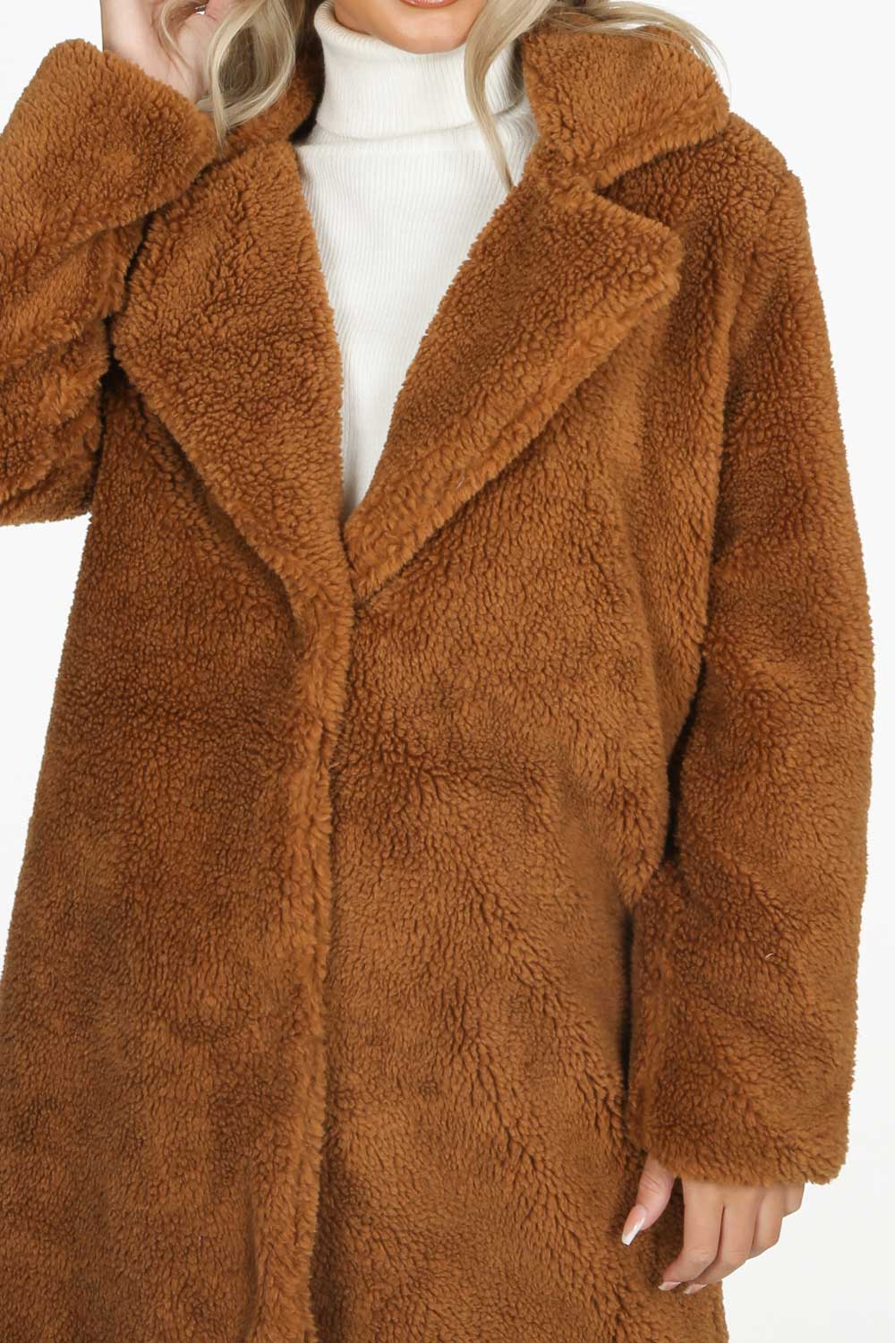 Camel Over-Sized Borg Teddy Coat