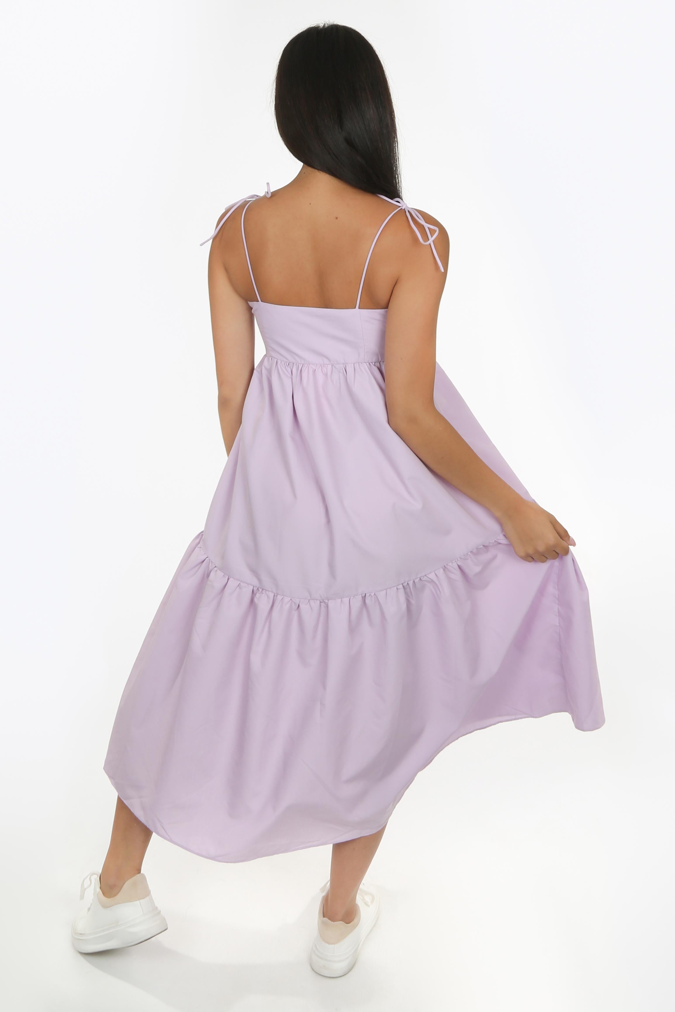 Lilac Tie Shoulder Midi Dress