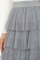 Grey Draped Midi Tulle Skirt