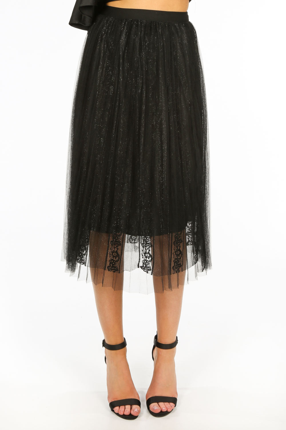 Bridal Black Pleated Lace Tulle Skirt