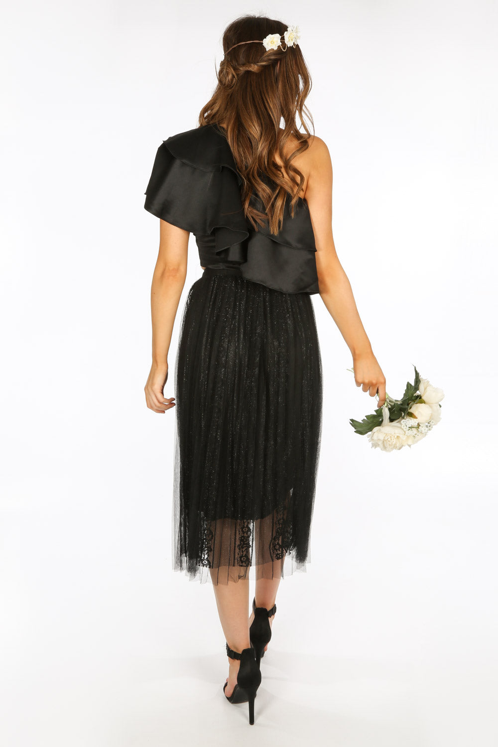 Bridal Black Pleated Lace Tulle Skirt
