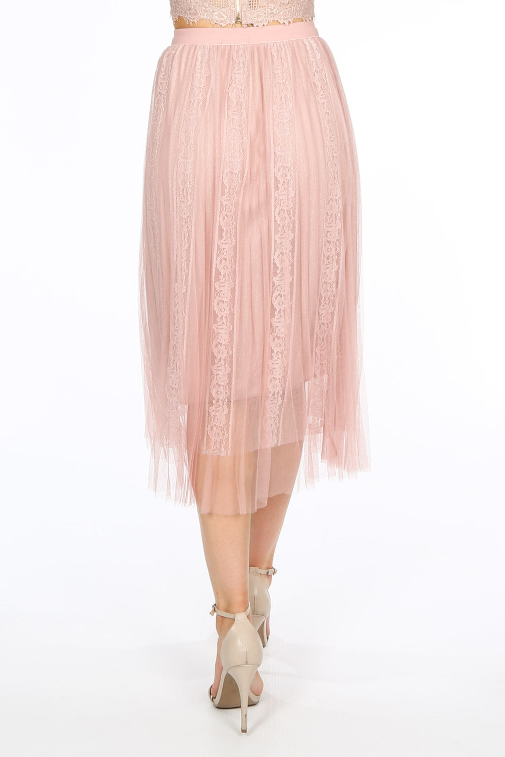 Pink Bridal Pleated Lace Tulle Skirt