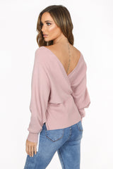 Pink Cross Over Knit With Shirt Hem