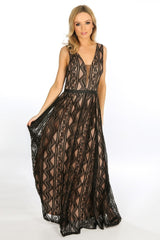 Black Bridal Contrast Lace Maxi Dress
