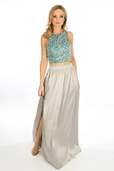 Green Stone Embellished Front Crop Top