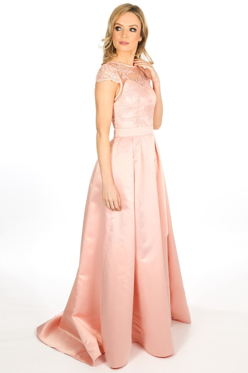Pink Bridal Satin Embroidered Maxi Dress