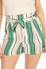 Green Striped Paper Bag Shorts