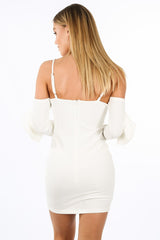 White Long Sleeve Cold Shoulder Frill Dress