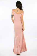 Pink Bardot Maxi Dress With Front Split