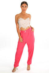 Fuchsia Crepe D-Ring Belted Trouser