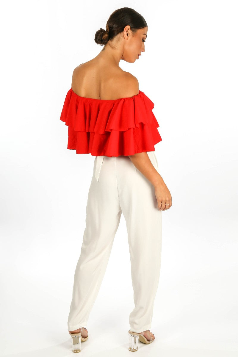 White Crepe D-Ring Belted Trouser
