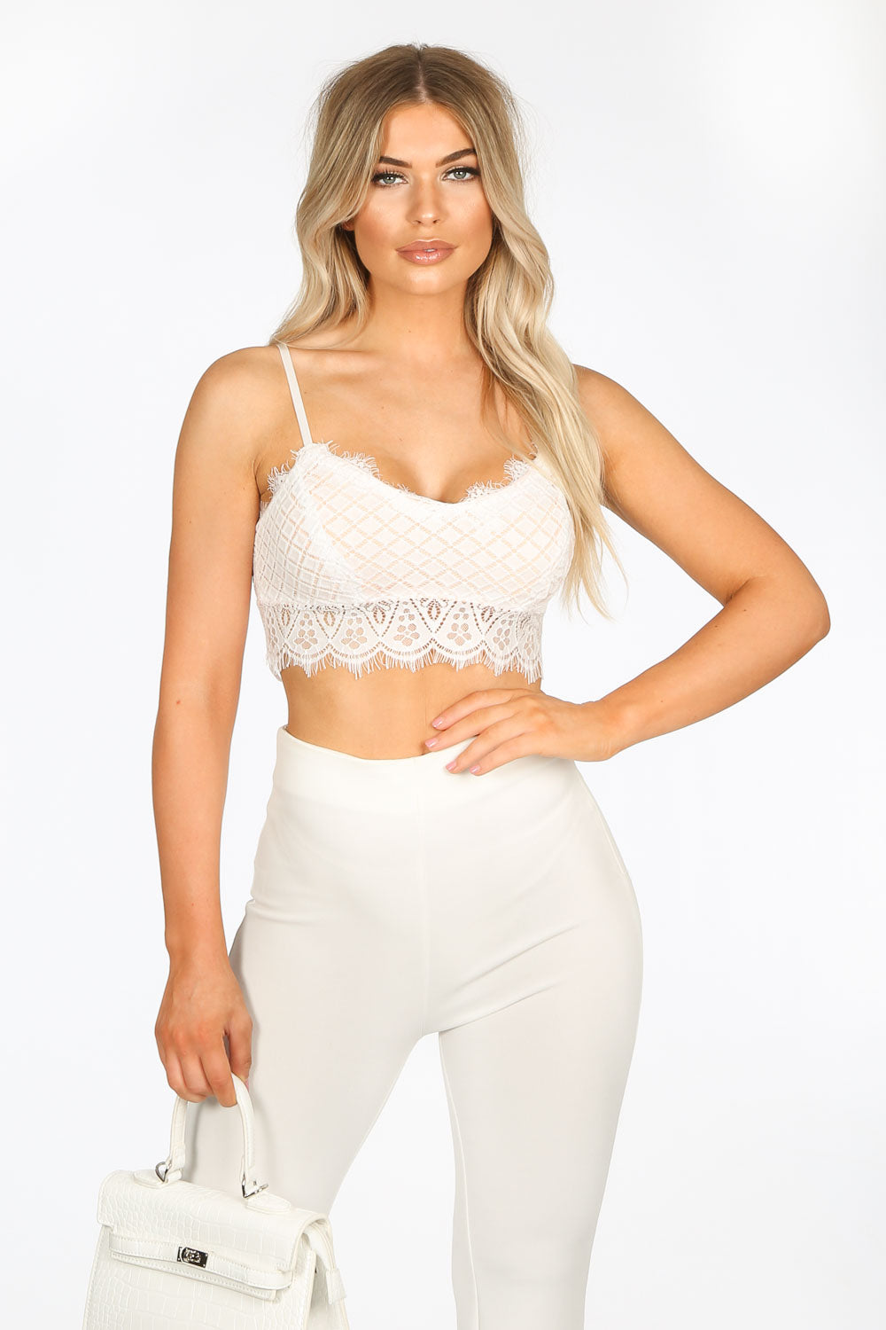 White Contrast Lace Crop Top