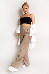Taupe Wide Leg Flared Tailored Trousers
