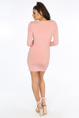 Pink Plunge Wrap Mini Bodycon Dress