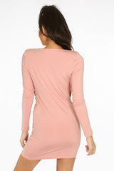 Pink Plunge Wrap Mini Bodycon Dress