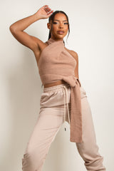 Taupe Knitted Multi Way Wrap Top